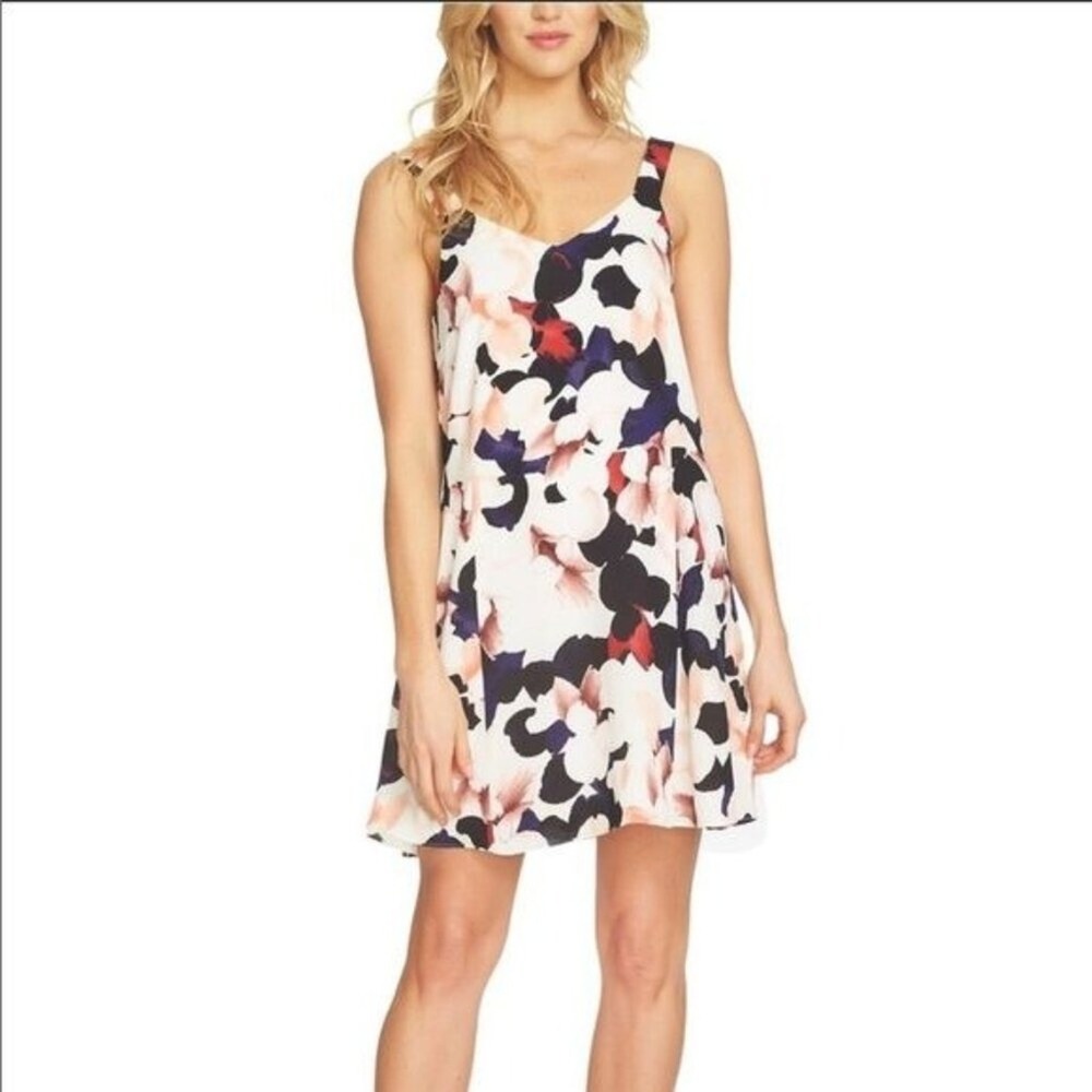 1.STATE Floral V-Neck Shift Mini Dress Pink Navy White 8137942 XS New